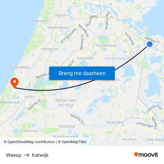 Weesp to Katwijk map
