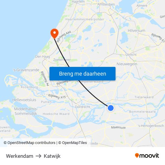 Werkendam to Katwijk map