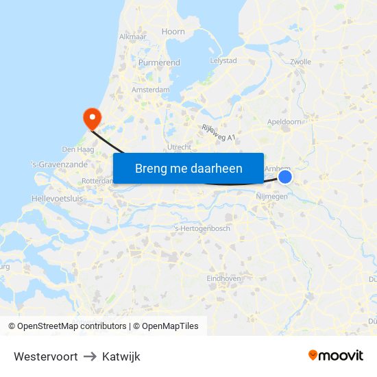 Westervoort to Katwijk map
