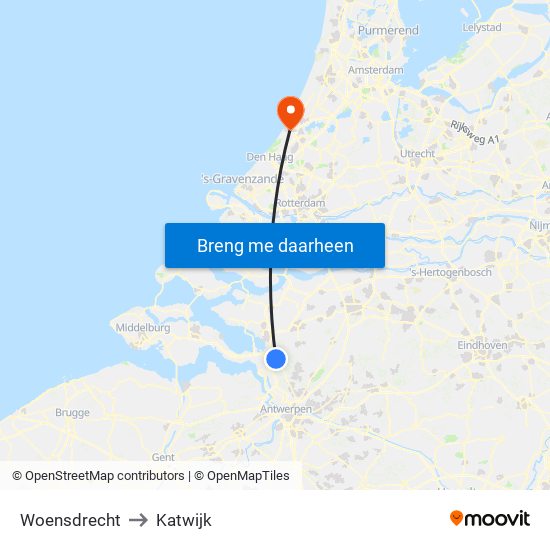 Woensdrecht to Katwijk map