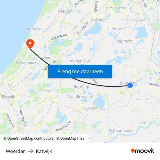 Woerden to Katwijk map