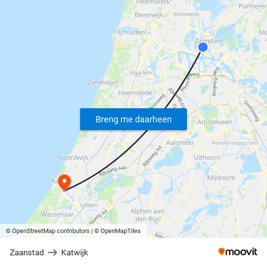 Zaanstad to Katwijk map
