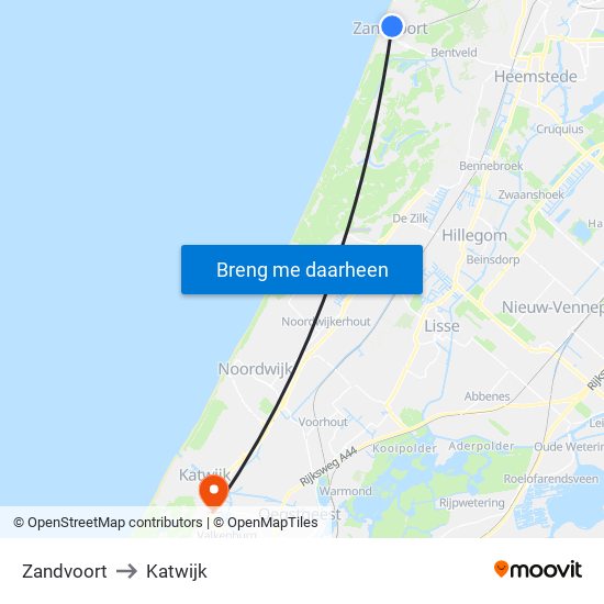 Zandvoort to Katwijk map