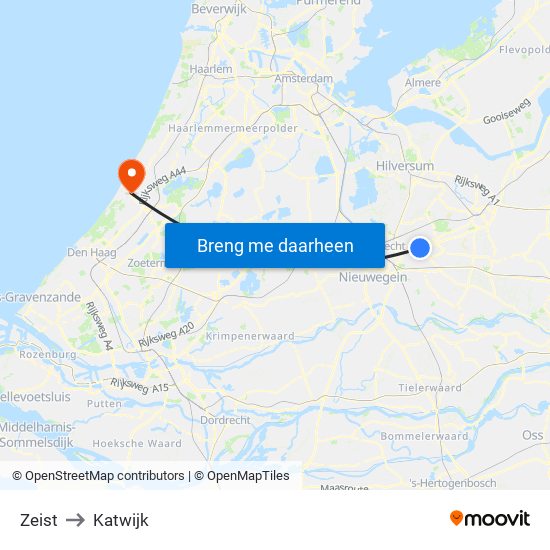 Zeist to Katwijk map