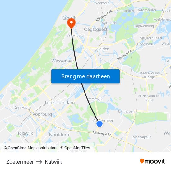 Zoetermeer to Katwijk map