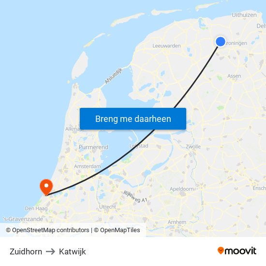 Zuidhorn to Katwijk map