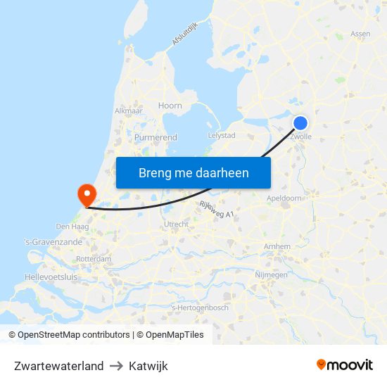 Zwartewaterland to Katwijk map