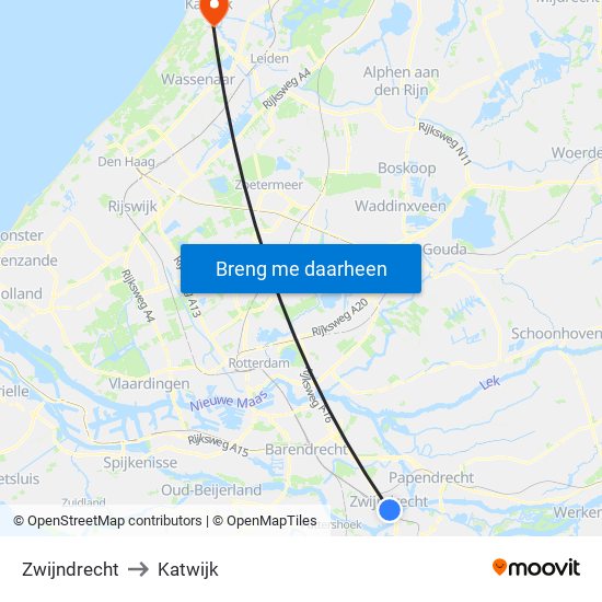Zwijndrecht to Katwijk map