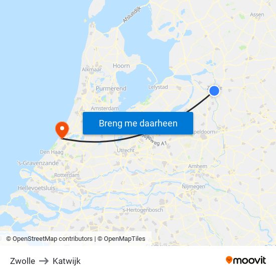 Zwolle to Katwijk map