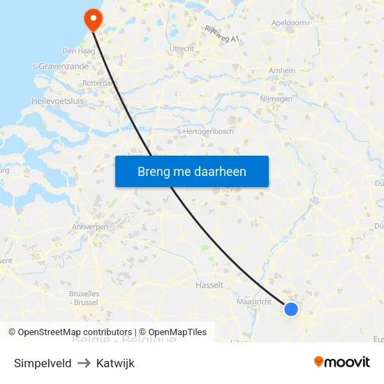Simpelveld to Katwijk map