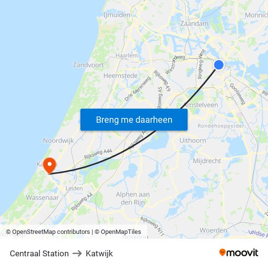 Centraal Station to Katwijk map