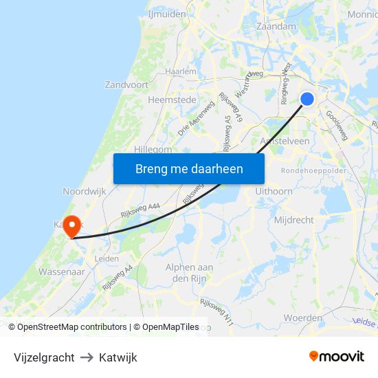 Vijzelgracht to Katwijk map