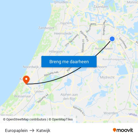 Europaplein to Katwijk map