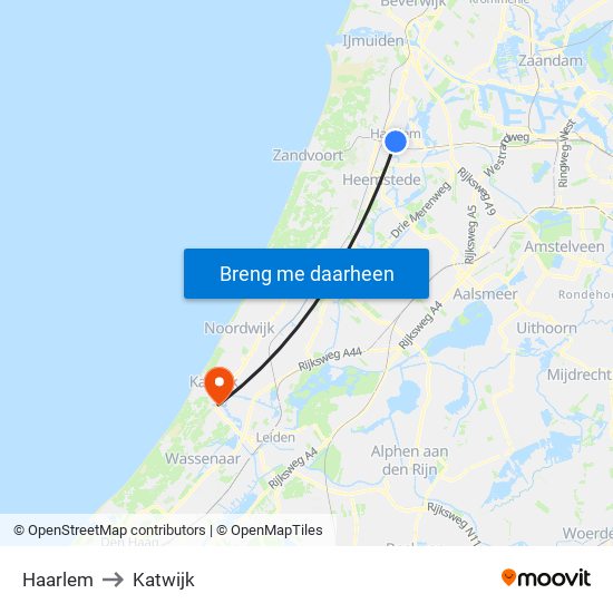 Haarlem to Katwijk map