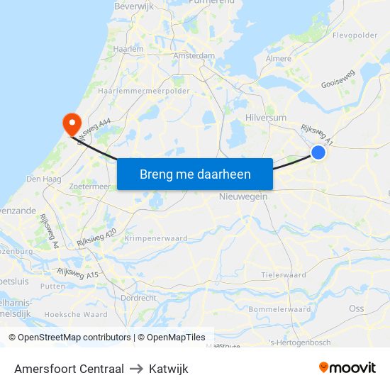 Amersfoort Centraal to Katwijk map