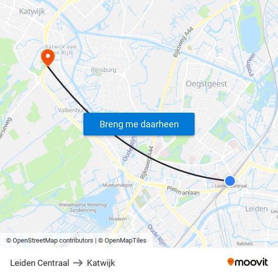 Leiden Centraal to Katwijk map
