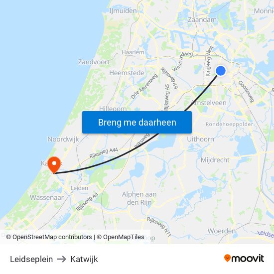 Leidseplein to Katwijk map