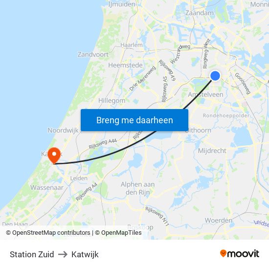 Station Zuid to Katwijk map
