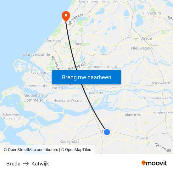 Breda to Katwijk map