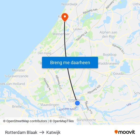 Rotterdam Blaak to Katwijk map