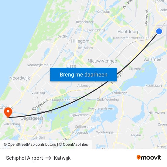 Schiphol Airport to Katwijk map