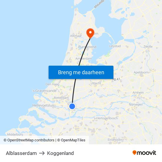 Alblasserdam to Koggenland map