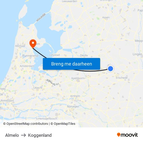 Almelo to Koggenland map