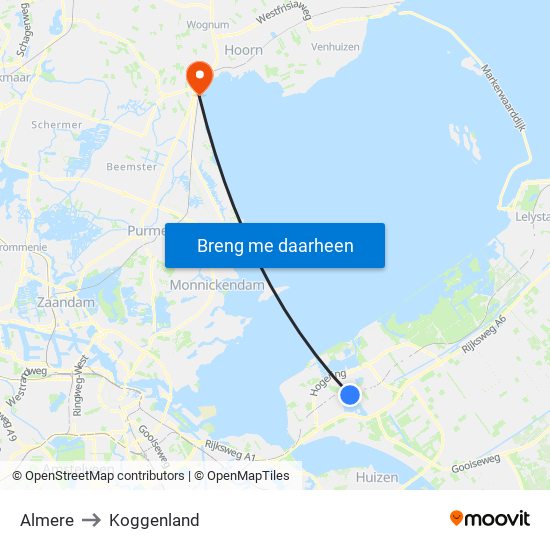 Almere to Koggenland map