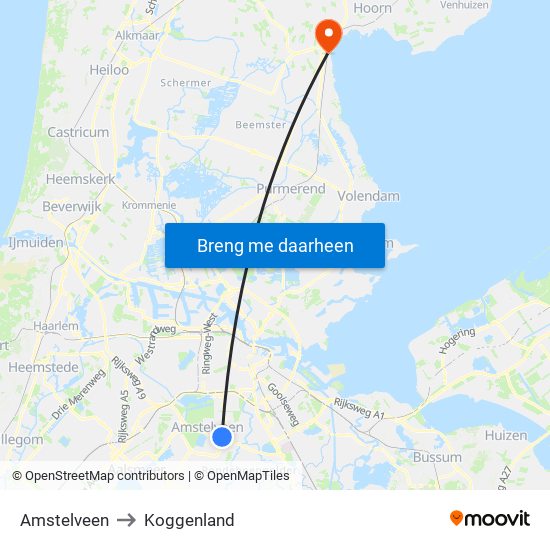 Amstelveen to Koggenland map