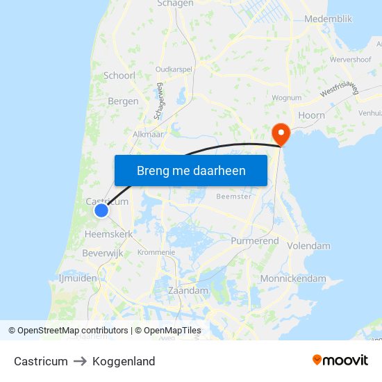 Castricum to Koggenland map