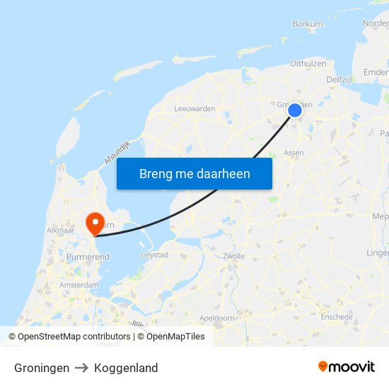 Groningen to Koggenland map