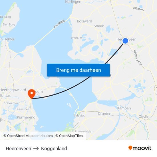 Heerenveen to Koggenland map