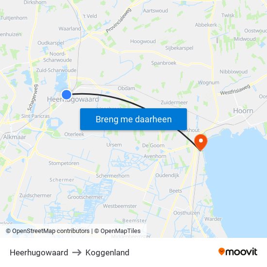 Heerhugowaard to Koggenland map