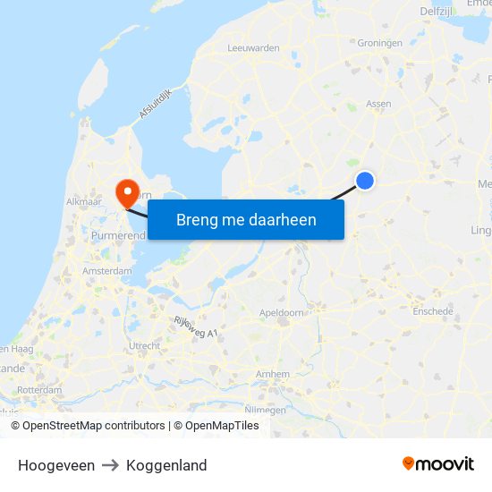 Hoogeveen to Koggenland map