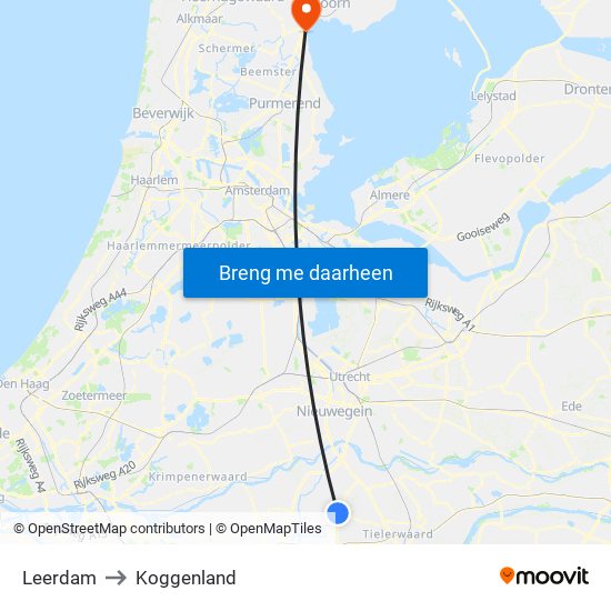 Leerdam to Koggenland map