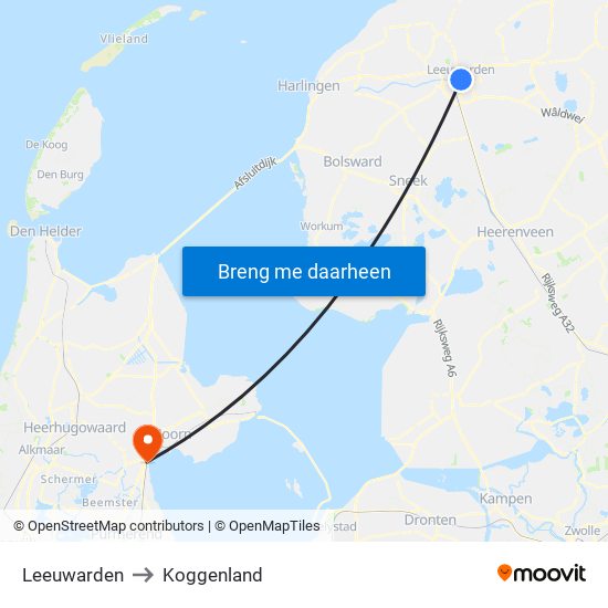 Leeuwarden to Koggenland map
