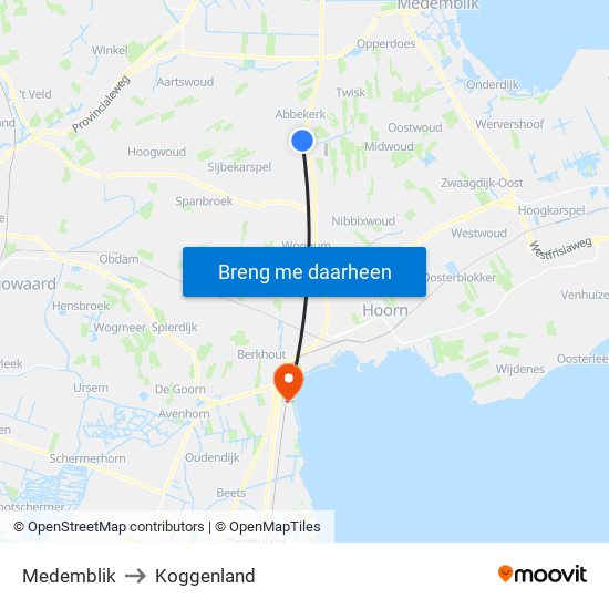 Medemblik to Koggenland map