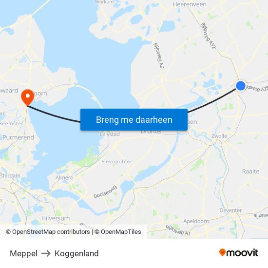 Meppel to Koggenland map