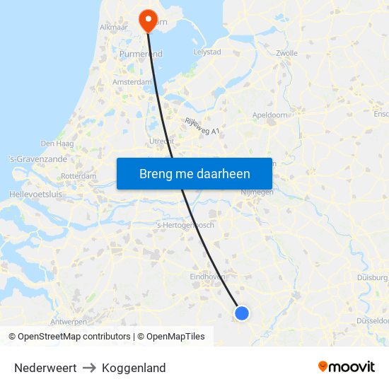 Nederweert to Koggenland map