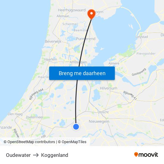 Oudewater to Koggenland map