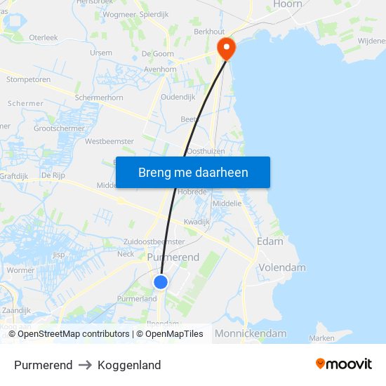 Purmerend to Koggenland map