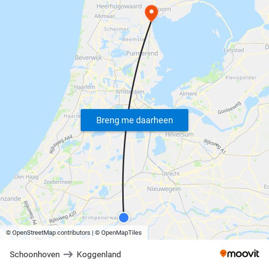 Schoonhoven to Koggenland map