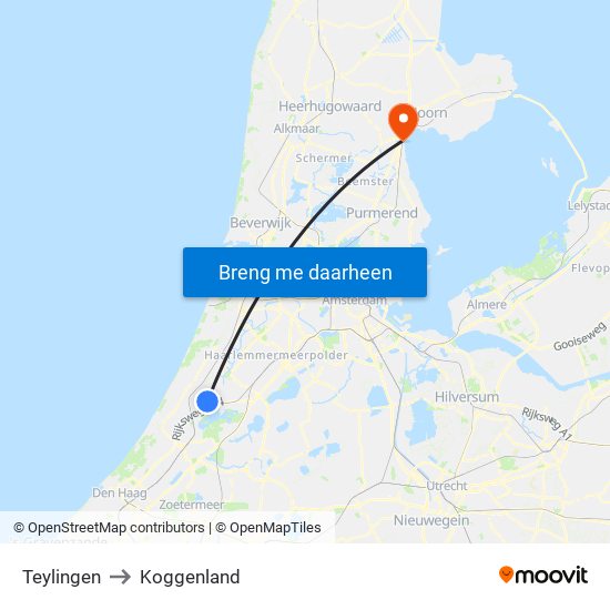 Teylingen to Koggenland map