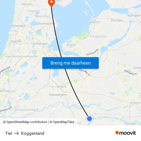 Tiel to Koggenland map