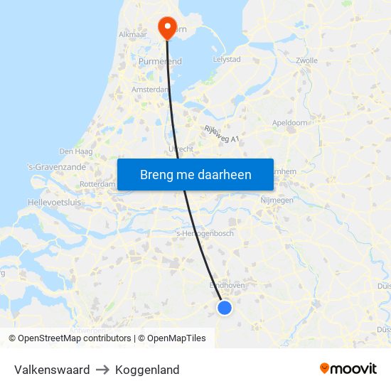 Valkenswaard to Koggenland map