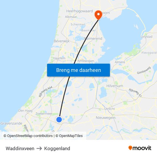 Waddinxveen to Koggenland map
