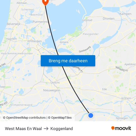 West Maas En Waal to Koggenland map