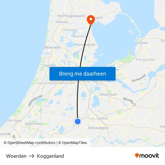 Woerden to Koggenland map