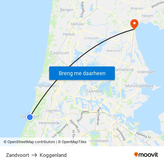 Zandvoort to Koggenland map
