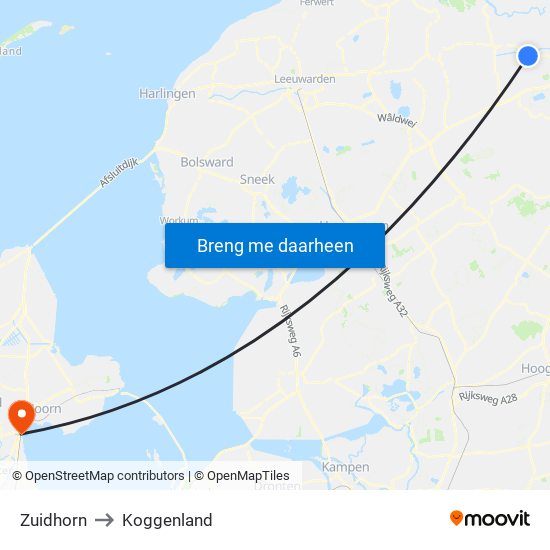 Zuidhorn to Koggenland map